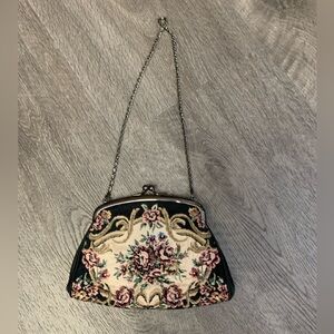 Hillard & Hanson Clutch Purse Handbag Embroidered Needlepoint Floral, 7.5” X 5”